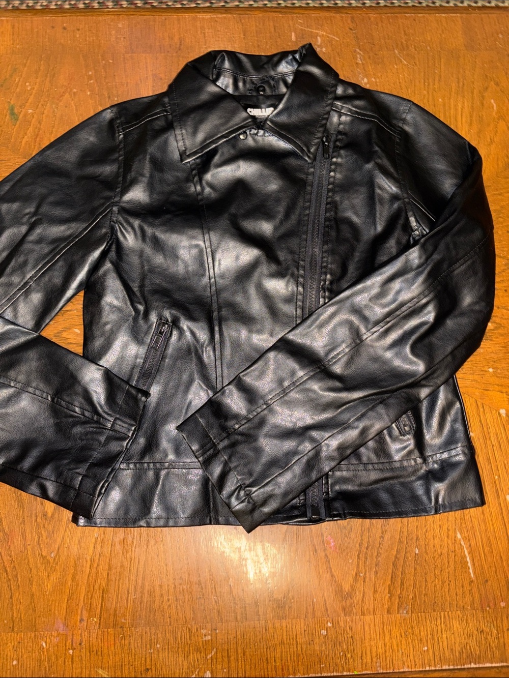 Chillipop Kids' Black Faux Leather Moto Jacket Size 10/12
